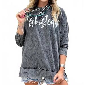 NEW TEXAS TRUE THREADS ghosted black acid wash sweatshirt in faded gray